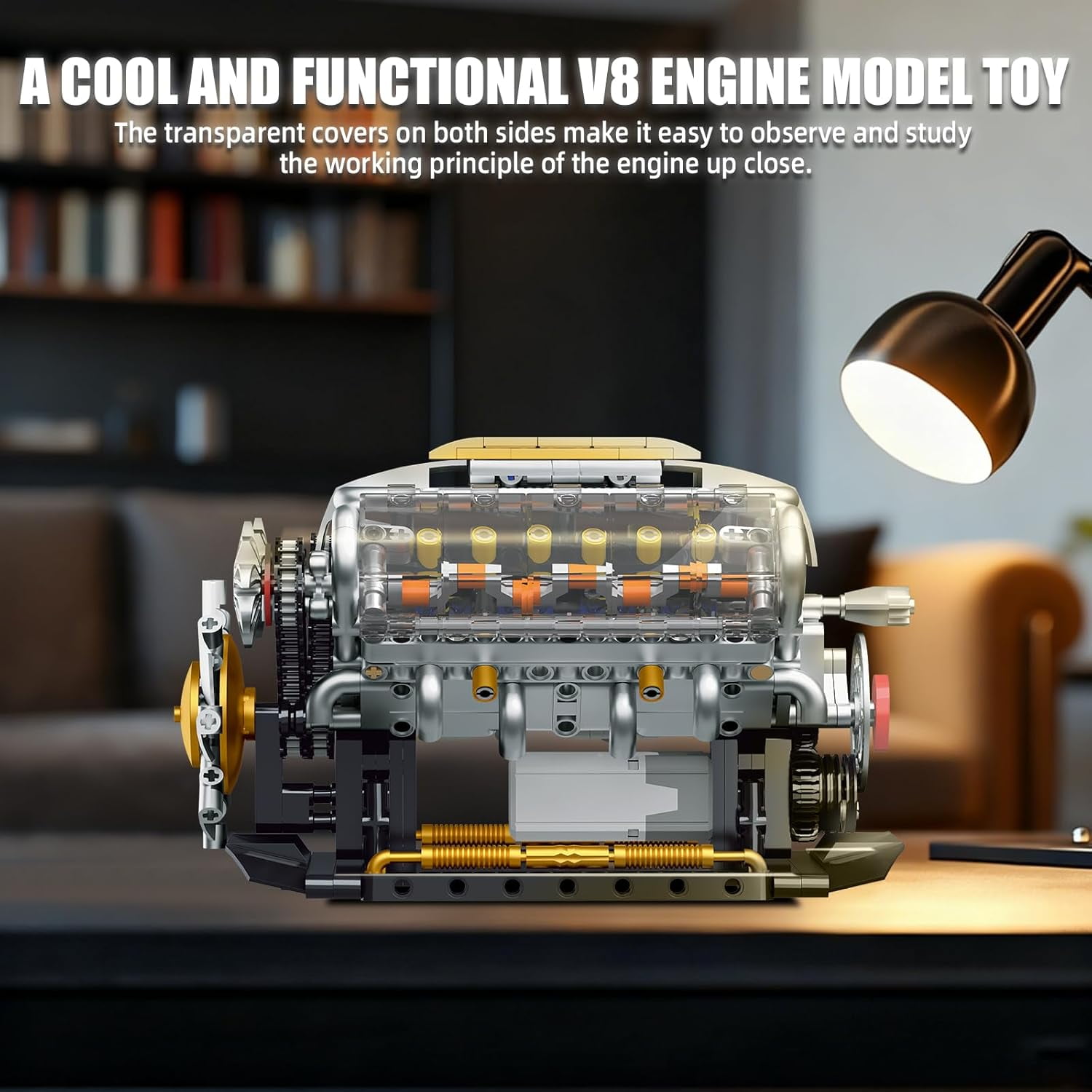 V8 Engine Model Kit that Runs, Build Your Own Mini Visible Car Motor, Physical Science Experiment Building Set for Adults & Teens, STEM Toy (703 PCS)