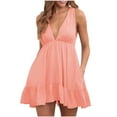 thumbnail image 1 of Choix Populaires, Robe à Bretelles Sans Manches Aguichant et Tendance pour Femmes, Robe Sans Dos, Robe à Bretelles Sans Manches, Robe Unie Confortable pour Toute la Journée/100 % Polyester, Rose, 1 of 7
