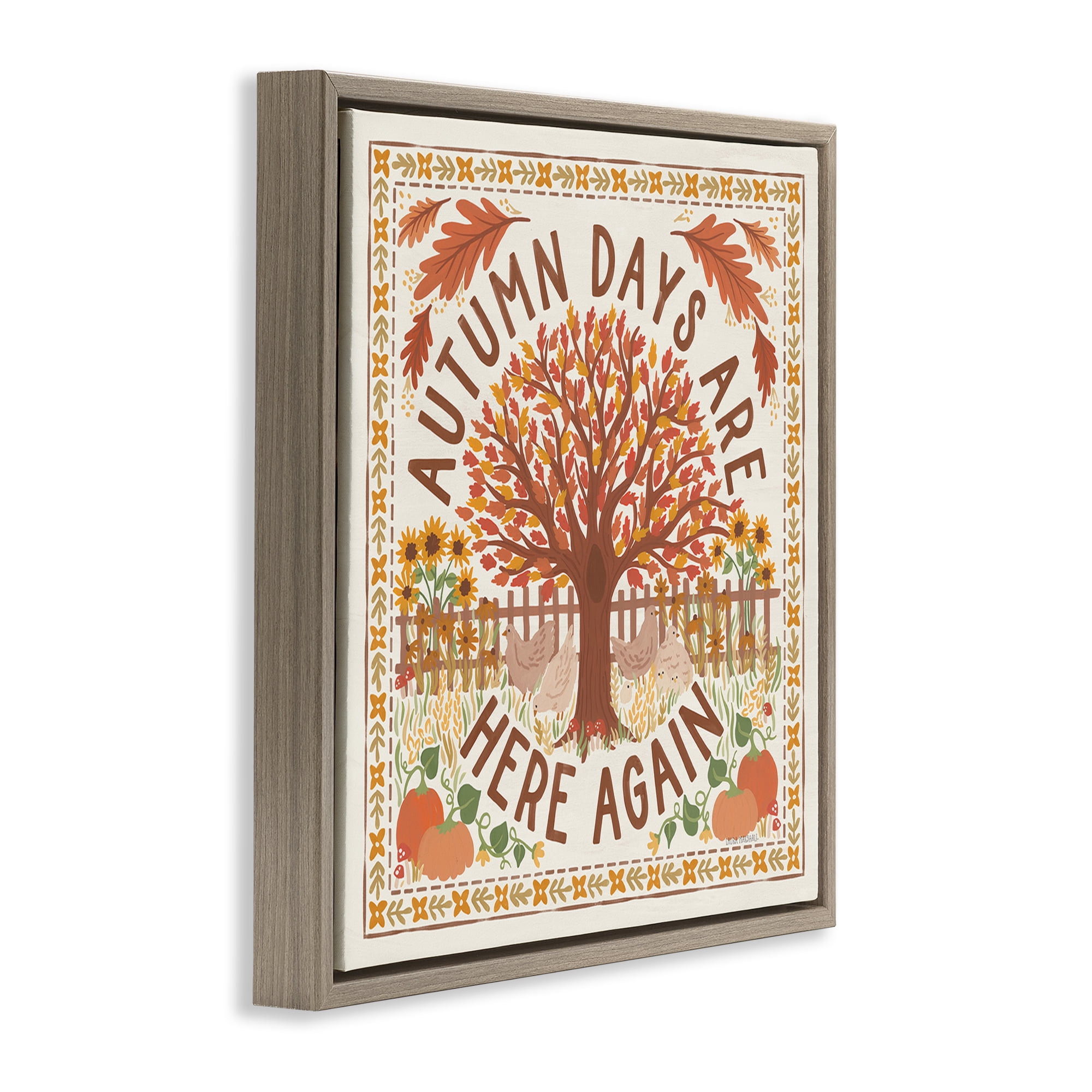 Stupell Industries Autumn Days Here Again Landscape Painting Brown Floater Framed Art Print Wall Art, 18 x 18