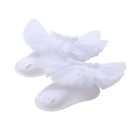 TELOLY Newborn Baby Girl Lace Trim Socks Frilly Lace Cuff Non-slip Cotton Mesh Knitted Princess Dancing Socks Winter
