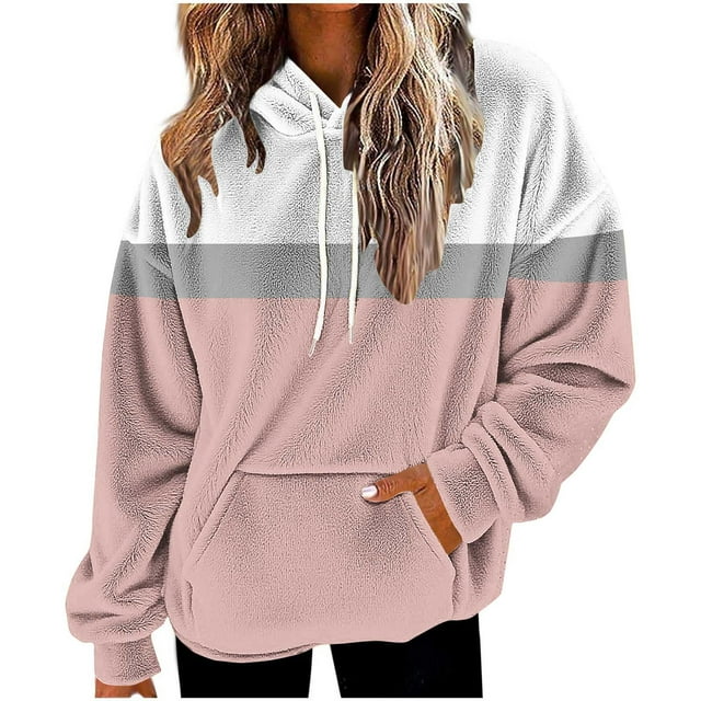 Women’s Colorful Oversized Hoodie Long Sleeve Gradient Color Block Sweatshirt with Drawstring and Pockets Fall Winter Loose Casual Hooded Top for Everyday Comfort and Style