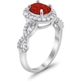 thumbnail image 3 of Divine Creation 14K White Gold Plated 1.80 Ct Oval Cut Red Garnet Wedding Engagement Halo Ring 925 Sterling Silver For Women's -7.5, 3 of 3