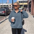 thumbnail image 2 of SUNBS Half Button Pullover Sweatshirt for Women Fall Oversized Casual Fleece Tops with Stand Collar, 2 of 9