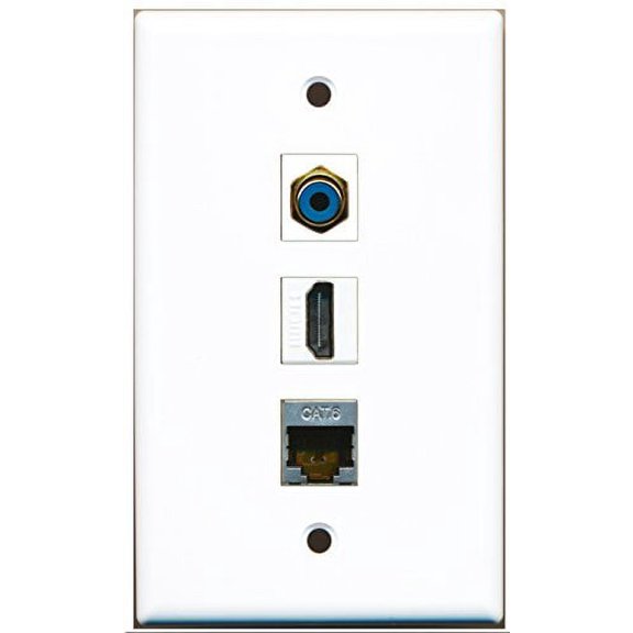 RiteAV - 1 Port HDMI and 1 Port RCA Blue and 1 Port Shielded Cat6 Ethernet Wall Plate