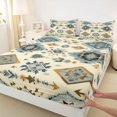 thumbnail image 5 of Castle Fairy Hippie Aztec Print Bed Sheets 4-Piece,Retro Tribal Geometric Full Size Sheets,Blue Gold Cream,1 Flat Sheet, 1 Fitted Sheet and 2 Pillowcases, 5 of 7
