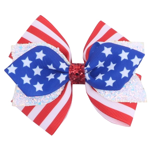 Wxirdiow Toddler Girls Bow Clips Independence Day Hair Bow Flag Bowknot 4th Of July Hair Bow Pin Glitter Cheer Bow Hair Red White Blue Hairpins Barrettes For Red Size,3-12 Years
