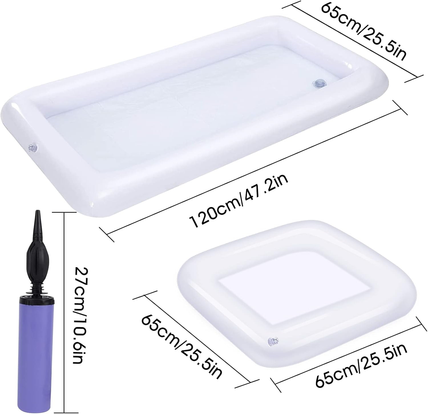Inflatable Ice Serving Bar Pool Party Buffet Drink Cooler Floating Food Drink Container with Inflator（white 2 Big and 2 Small）