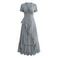thumbnail image 6 of IUYRTFE Women's Short Sleeve V-Neck Maxi Dress with Asymmetric Ruffle Hem and Side Slit Casual Summer Flowy Long Dress, 6 of 6