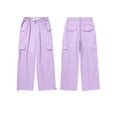 thumbnail image 4 of Gyratedream Kids Girls Baggy Cargo Pants Elastic Waist Drawstring Loose Fitting Work Pants Casual Joggers Pants with Pockets 7-14 Years, 4 of 7