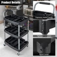 thumbnail image 2 of 3-Tier Rolling Tool Cart with Locking Wheels, Heavy Duty Mobile Workstation for Garage, Salon & Hotel | 42"H Utility Cart w/ Dividers, Bottle Holders, 99 LB Capacity | Black Tool Organizer Cart, 2 of 7