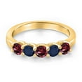 thumbnail image 3 of Gem Stone King 18K Yellow Gold Plated Silver Red Rhodolite Garnet and Blue Sapphire Wedding-Bands Ring for Women | 1.10 Cttw | Round 3.5MM | Gemstone January Birthstone | Size 5, 3 of 6