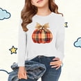 thumbnail image 2 of WMTBSRSW Girls Thanksgiving Shirt Cute Pumpkin and Bow Graphic Tee Casual Long Sleeve Crewneck Tops Holiday Blouse, 2 of 5