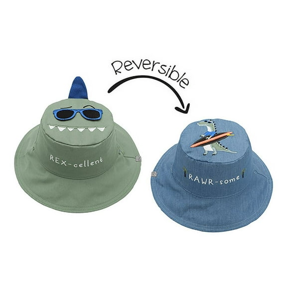 FlapjackKids' Baby/Kids Reversible Sun Hat - Dinosaur | Surfer Dino (6m - 6y )