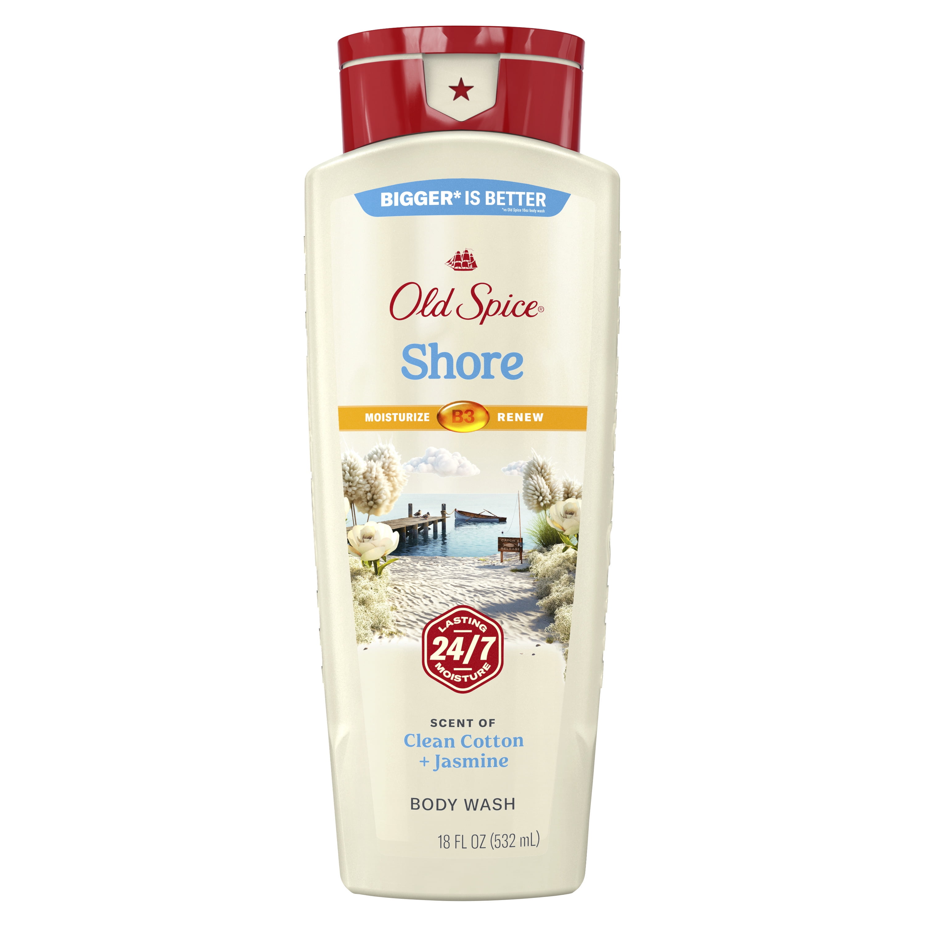 Old Spice Men's Body Wash for Men, Shore Scent, 24/7 Shower Fresh, 18 oz