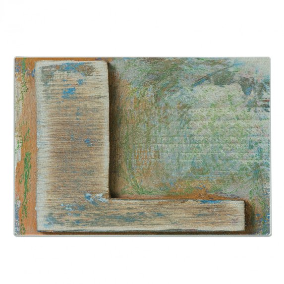 Letter L Cutting Board, Letterpress Natural Old Texture Backdrop Writing Timeworn Design Typography, Decorative Tempered Glass Cutting and Serving Board, Small Size, Multicolor, by Ambesonne