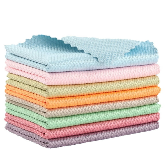 10 Pack  Fish Scale Streak Free  Glass Window Cleaning Cloth,Lint Free Dish Drying Polishing Towels,Mixed color/(Color Random),25*25cm