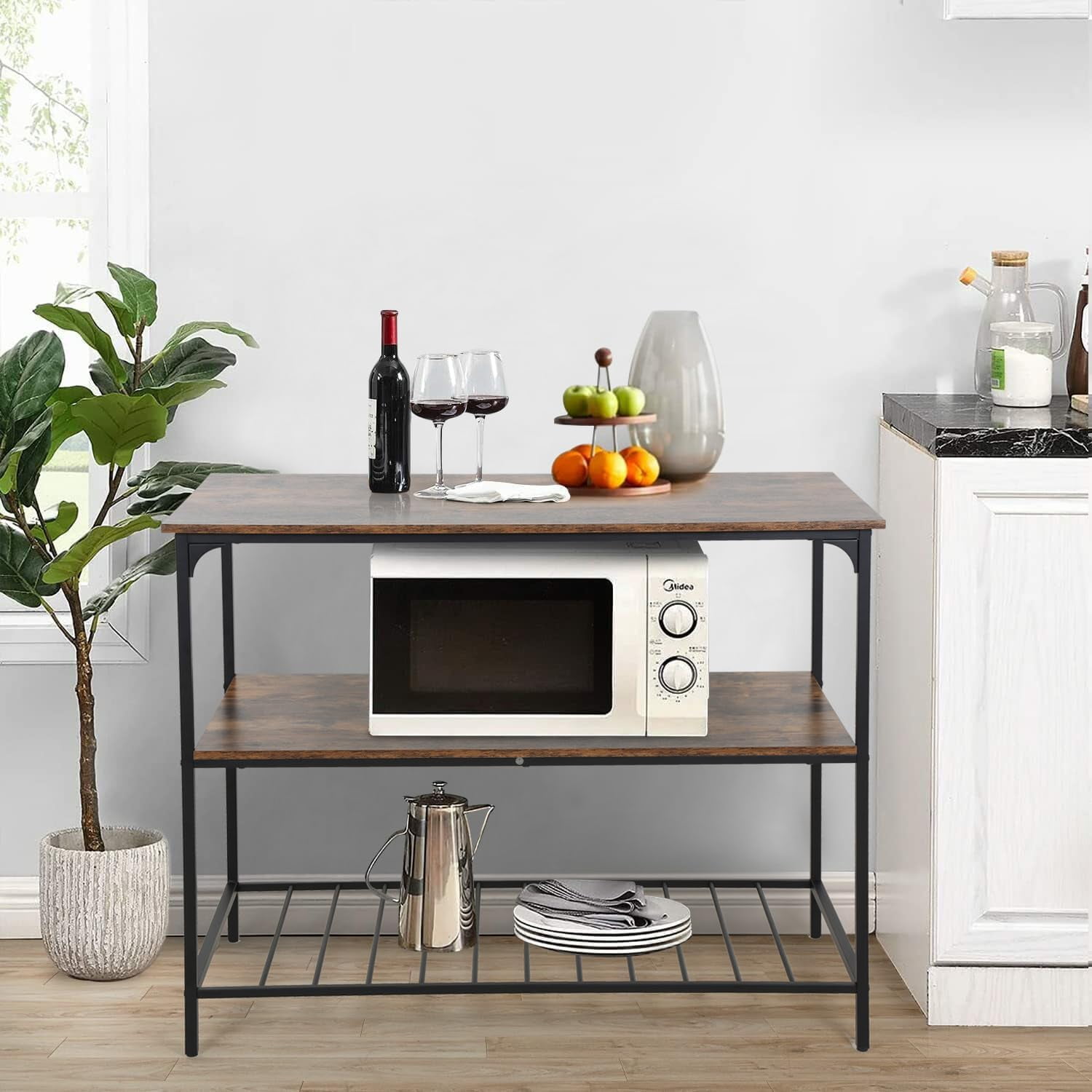 PayLessHere 3 Tier Kitchen Island with Top Solid Structure ,Brown, Dimensions: 47 in L x 25 in W x 37 in H