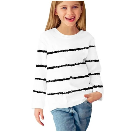 

LNWUY Girls Striped Color Block Sweatshirts Kids Tie Dye Crewneck Long Sleeve Comfy Breathable Pullover Tops 4-15 Years White 5 Years
