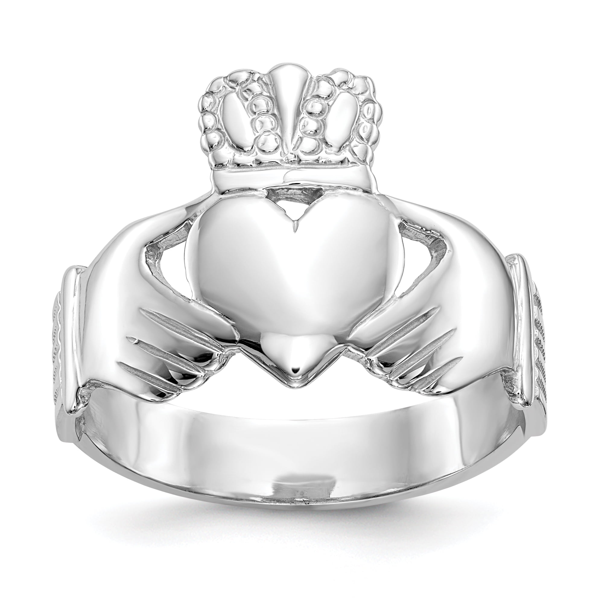 14kt White Gold Mens Irish Claddagh Celtic Knot Band Ring Size 9.00 Man