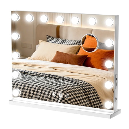 Zksm Makeup Mirror LED Makeup Mirror with Lights  Large Size Vanity Mirror for Dressing Table USB Type C Charging 10X Magnification Touch Control Adjustable Brightness Smart Beauty Mirror