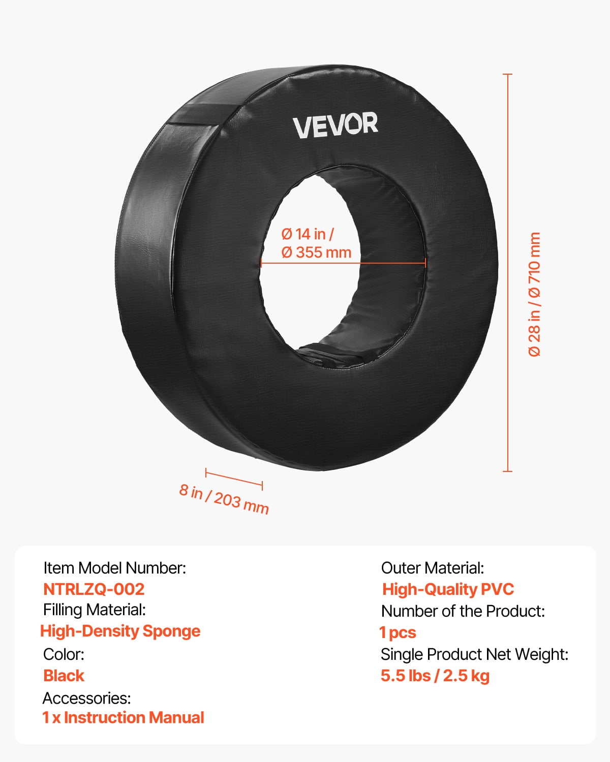 VEVOR Football Tackle Wheel, Football Tackling Dummy, Waterproof PVC and High-Density Sponge Tackle Ring, Dummies Training Equipment with Straps, for Blocking, Hitting Drills and Practice,Black,1PCS