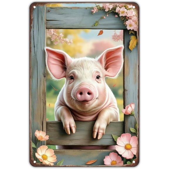 Vintage Pig Metal Tin Sign for Garden Yard Patio Porch Home Wall Decor 8 x 12 Inch