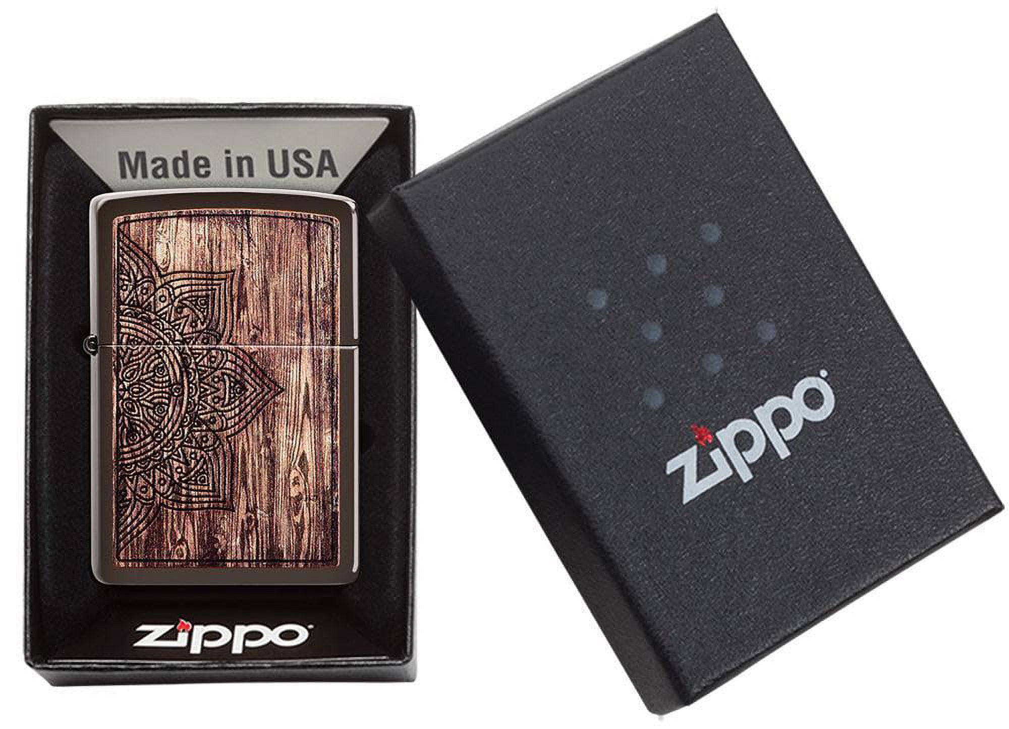 Zippo Wood Mandala Design Brown Matte Pocket Lighter