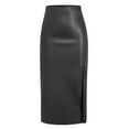 thumbnail image 6 of Women High Waisted Faux Leather Side Slit Skirt Pu Leather Bodycon Split Thigh Long Skirt Black S, 6 of 7