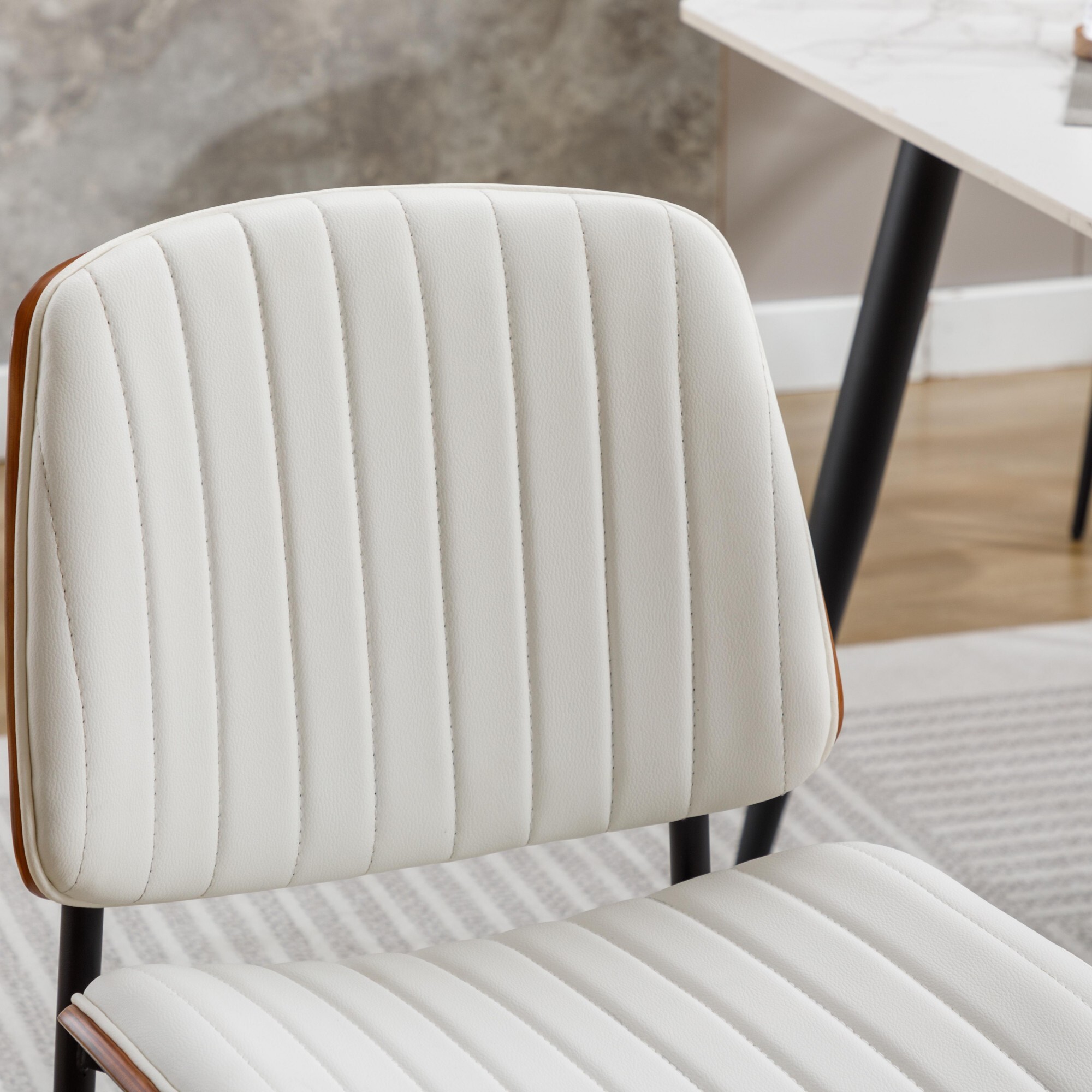 AENKYO Modern Dining Chairs Set of 2, Faux Leather Upholstered Side Chairs for Kitchen & Dining Room, White