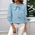 thumbnail image 4 of Xunmmm Women's Long Sleeve Plaid Blouse with Bow Loose Top Cute Casual Shirt Spring Outfit Fall Blue, 4 of 7