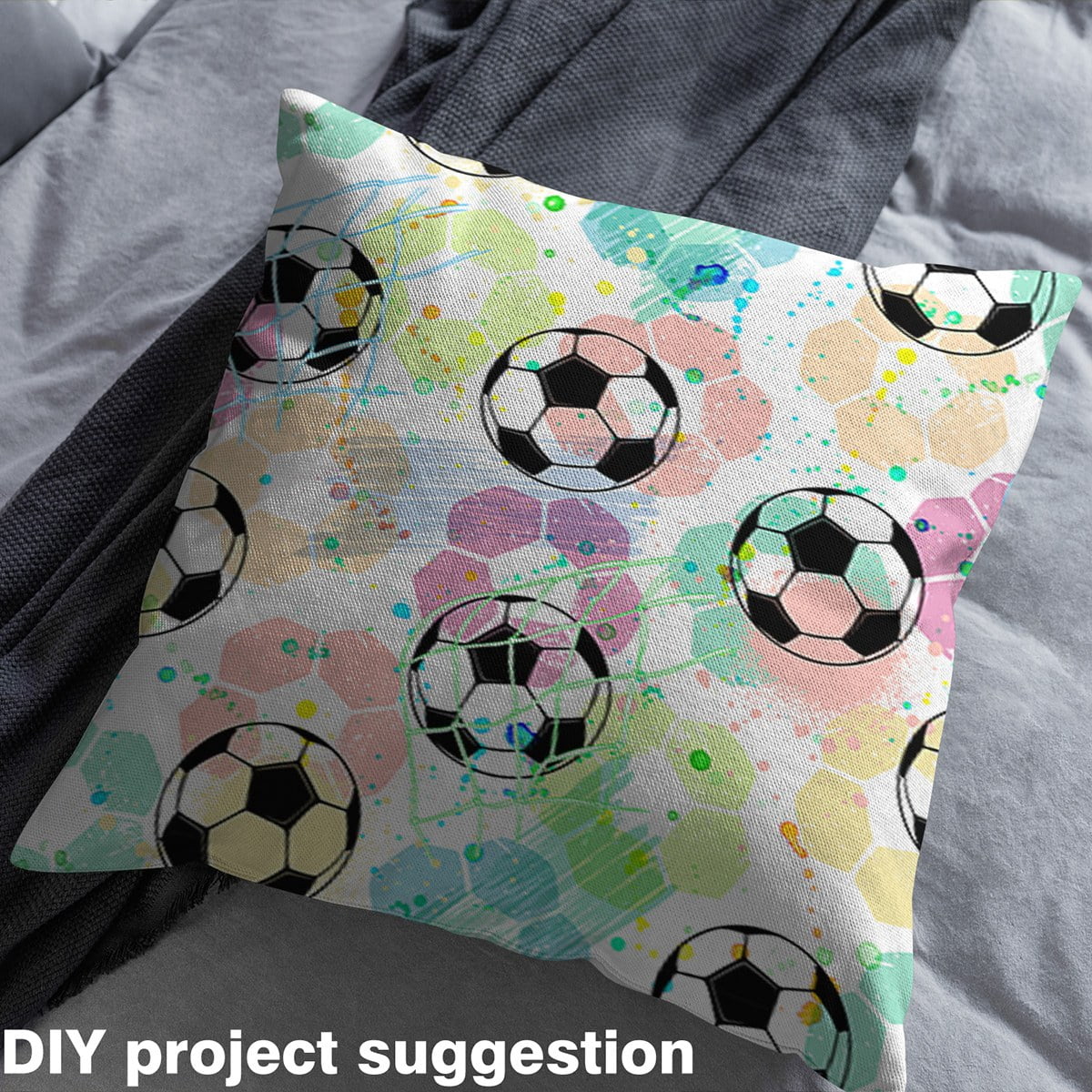 Feelyou Football Child Fabric by the Yard 3 Yards, Watercolor Artwork Sewing Fabric, Modern Soccer Sport Home Decor Fabric by the Yard, Lightweight Room Decor