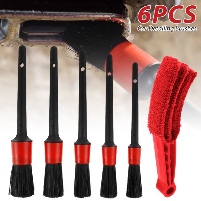 6 piezas de cepillos para detalles de automóviles, kit de cepillos para detalles automotrices, cepillo para detalles de pelo de jabalí natural para limpiar ruedas Muyoka Hogar