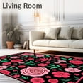thumbnail image 2 of ODIKA 5'x7' Machine Washable Non-Slip Area Rug, Blooming Rose Garden Floral Tapestry with Romantic Petal Arrangements High Traffic Rug with Pad, Black, 577690, 2 of 8