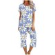 thumbnail image 1 of Pijamas de Verano para Mujeres Cuello Redondo Blusa de Manga Corta Y Pantalones Traje de Pijama Poliéster, Set de Moda Casual para el Hogar, 1 of 4