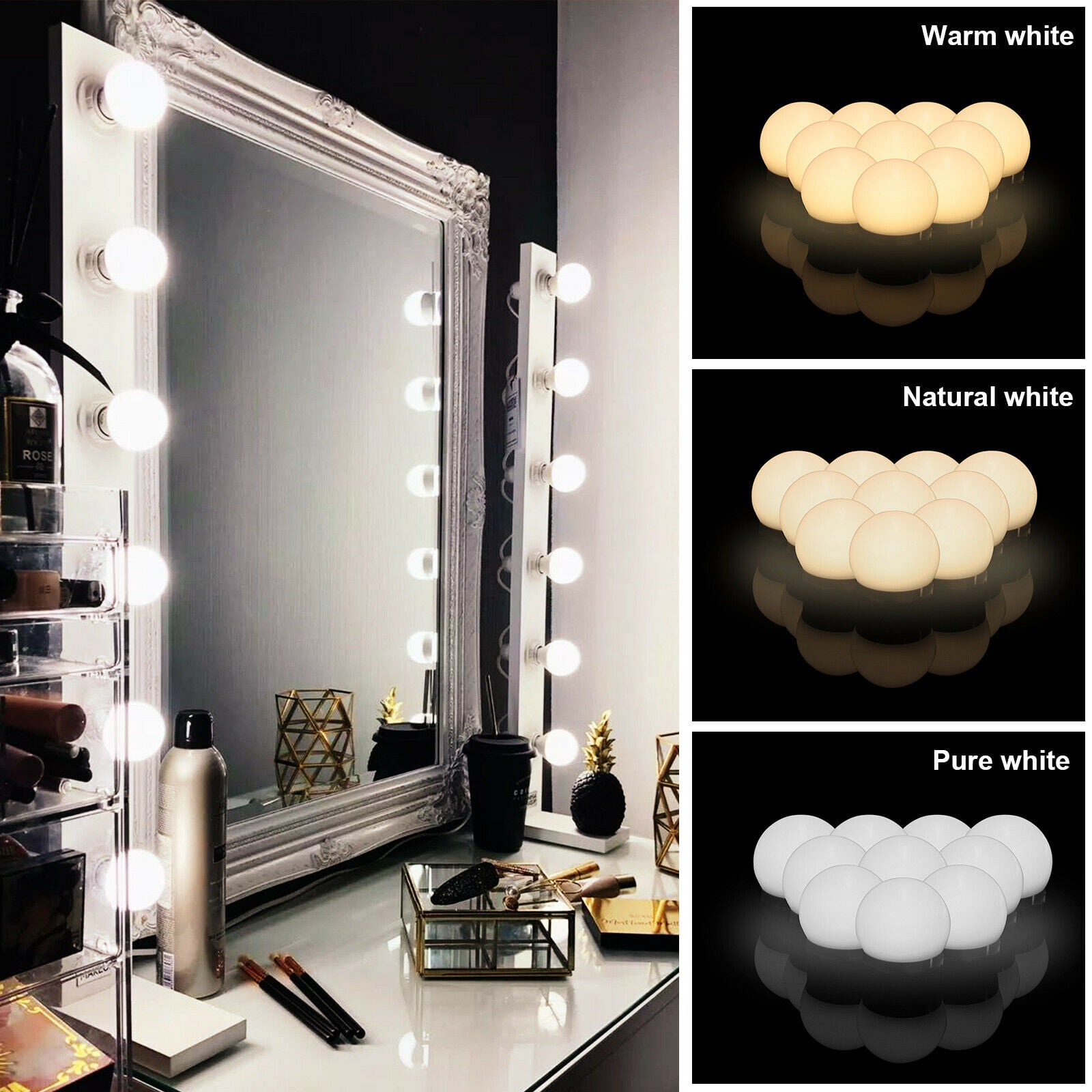 Details about   Hollywood Style LED Vanity Mirror Lights Kit for Makeup Dressing Deco 10 Bulbs 