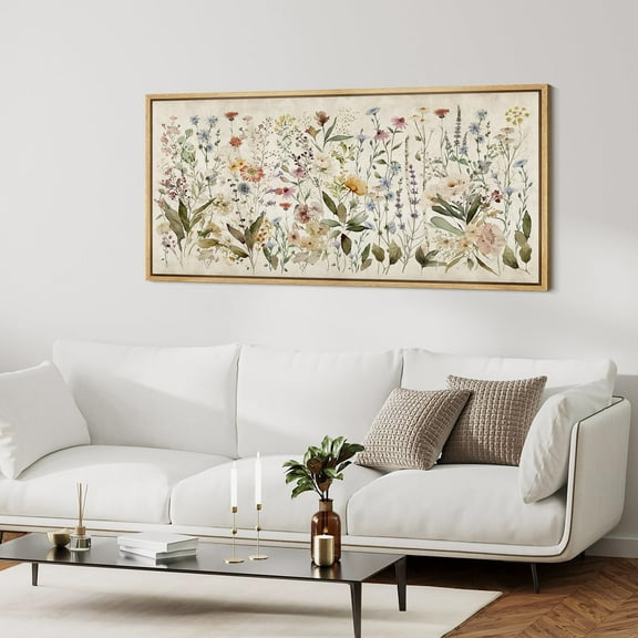 IDEA4WALL Extra Large Framed Canvas Print Wall Art Wildflower Meadow Watercolor Illustrations Colorful Fine Art Retro Floral Wall Decorative Oversized Artwork Relax/Calm for Living Room - 60"x30"