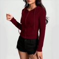 thumbnail image 4 of Chaqueta Corta Ligera Informal con Capucha, Cremallera y Cordón de Larga para Mujer Vino Tinto M, 4 of 8