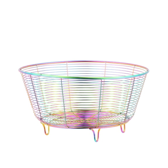 Stainless Steel Fruit Basket, Kitchen Countertop Storage Bowl for Fruits Vegetables Bread, Modern Wire Metal Holder with Sturdy Construction (Rainbow)