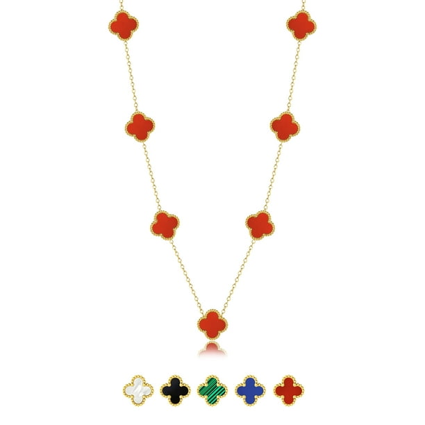 JeenMata Collar con Estación de Flores Rojas Bañado en Oro Amarillo