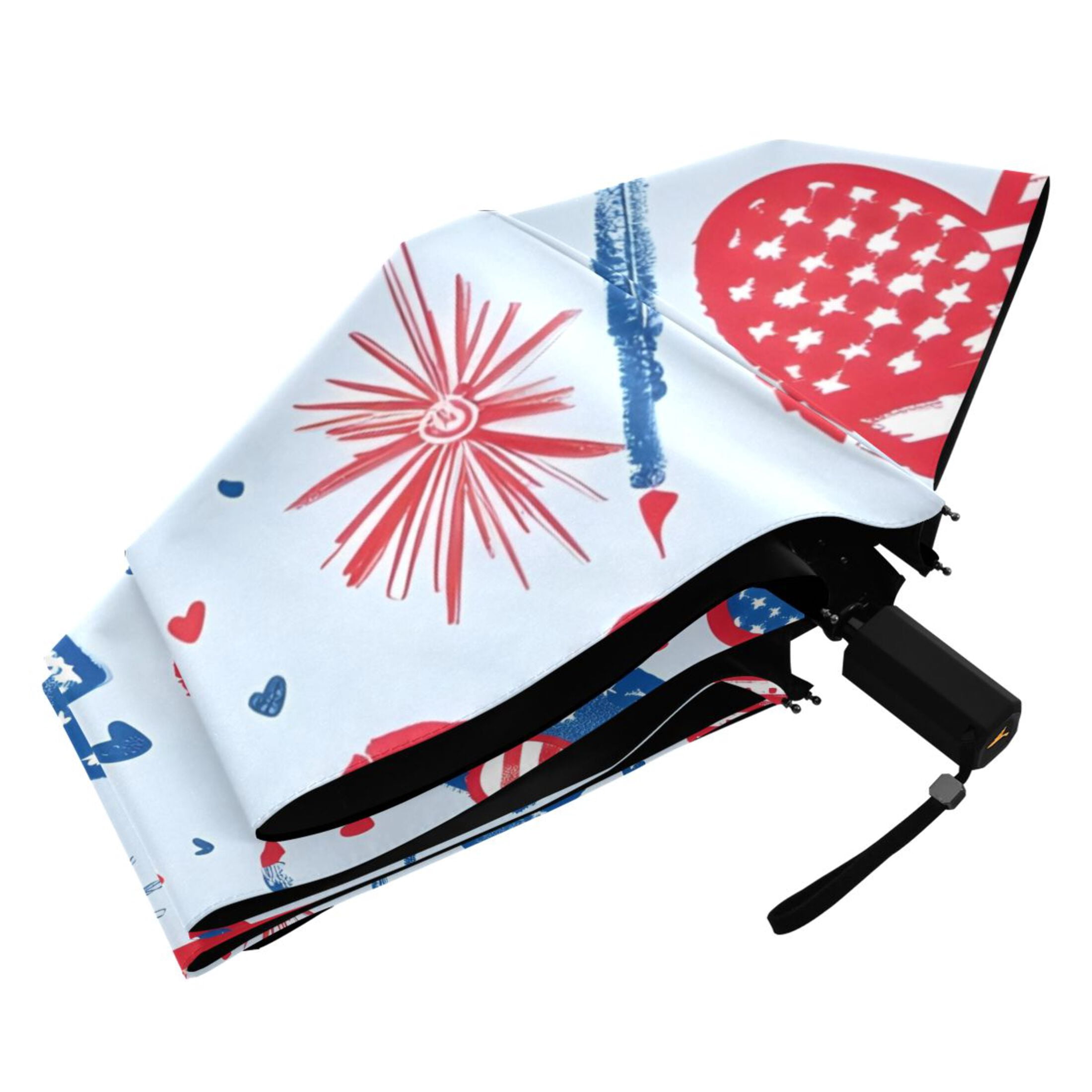 American Flag Heart Compact Sun Umbrella Windproof Travel Umbrellas for Rain Strong Portable UV Protection