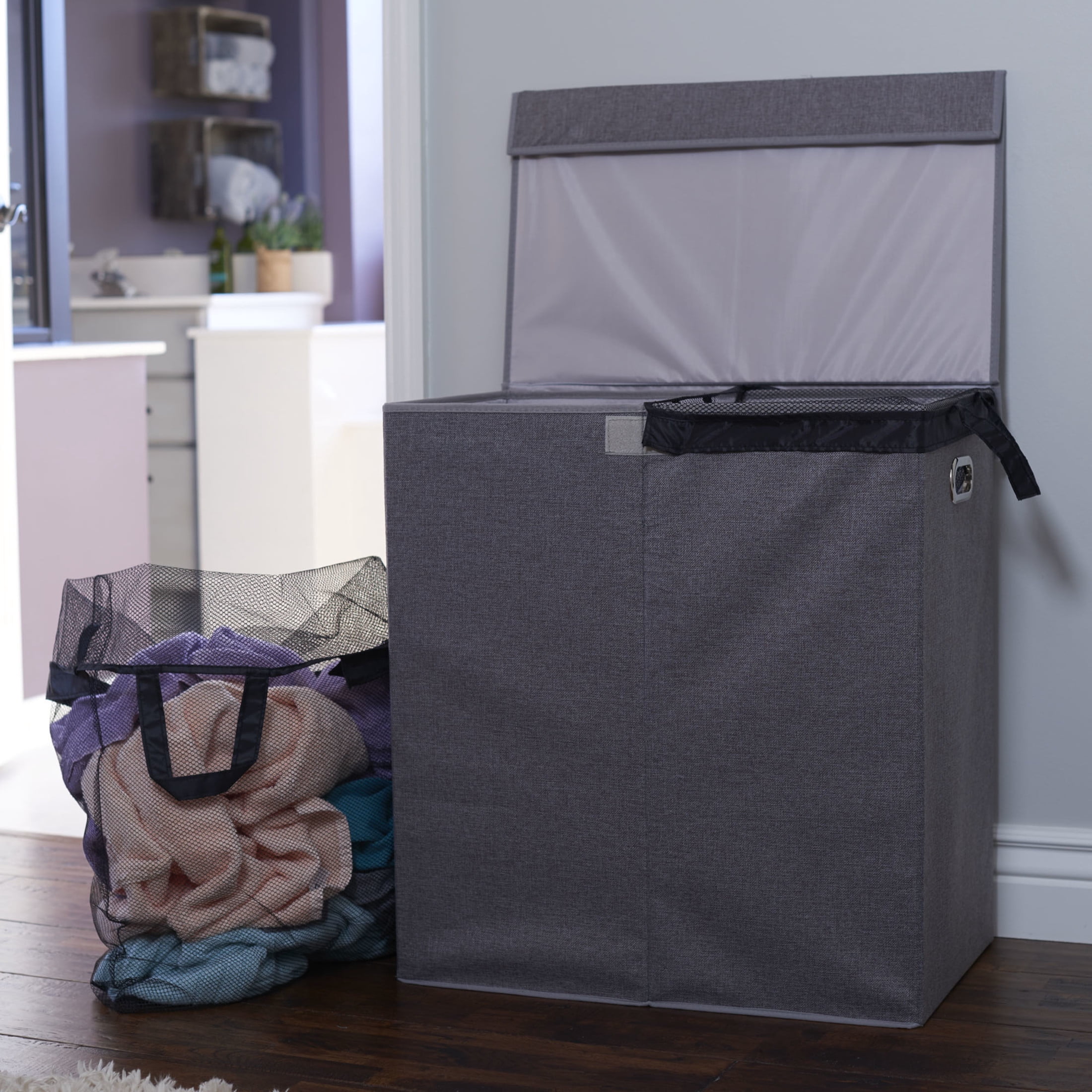 Household Essentials Collapsible Laundry Sorter with Lid, Gray