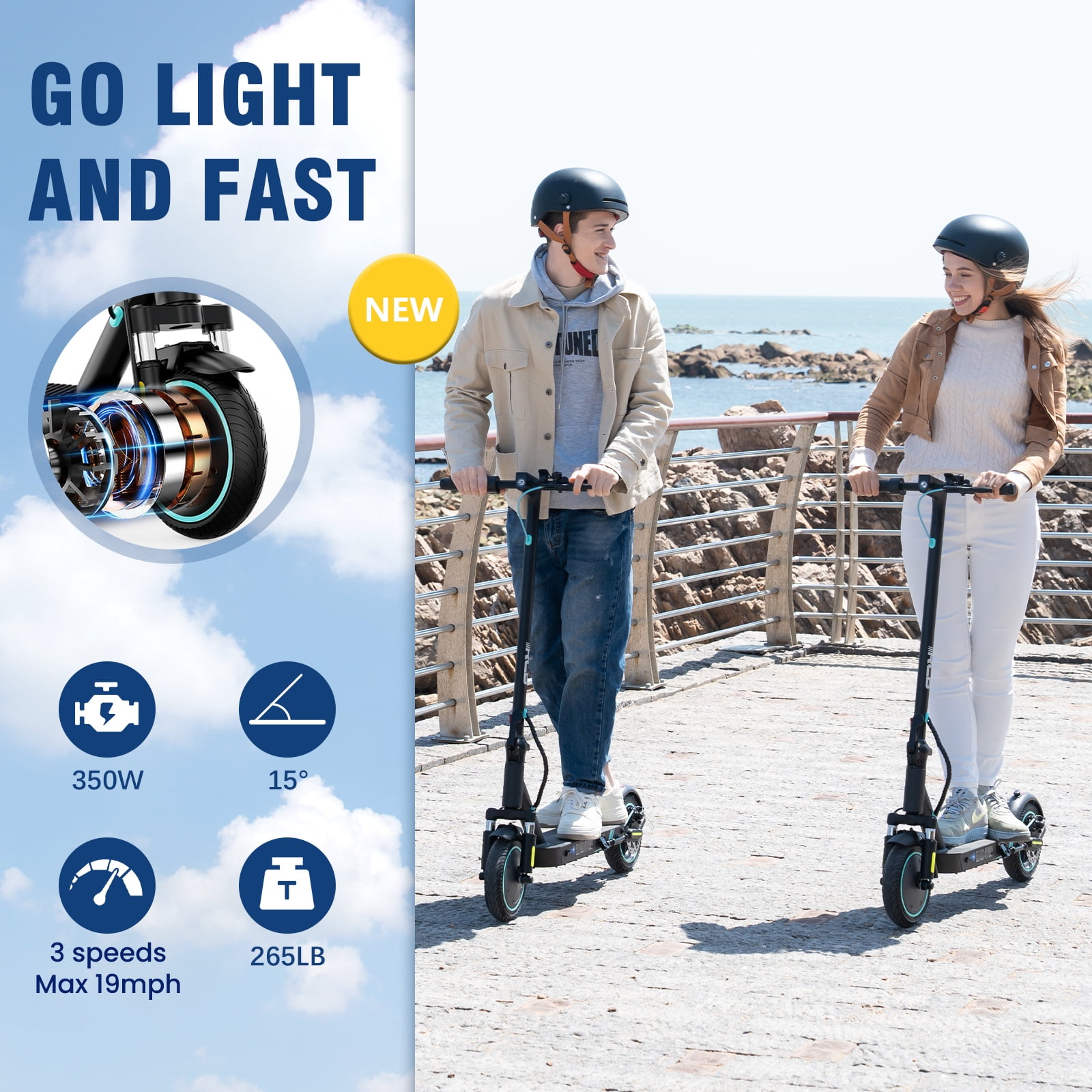 RCB Electric Scooter for Adults, E-Scooter with APP control, 350W Motor, Max Speed 19 mph, electric scooters for adults foldable