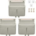 thumbnail image 1 of Pack Of 3 Cotton Linen Hanging Storage Bags Multi Purpose Organizers For Home Bathroom Kitchen Easy Installation-Good, 1 of 2
