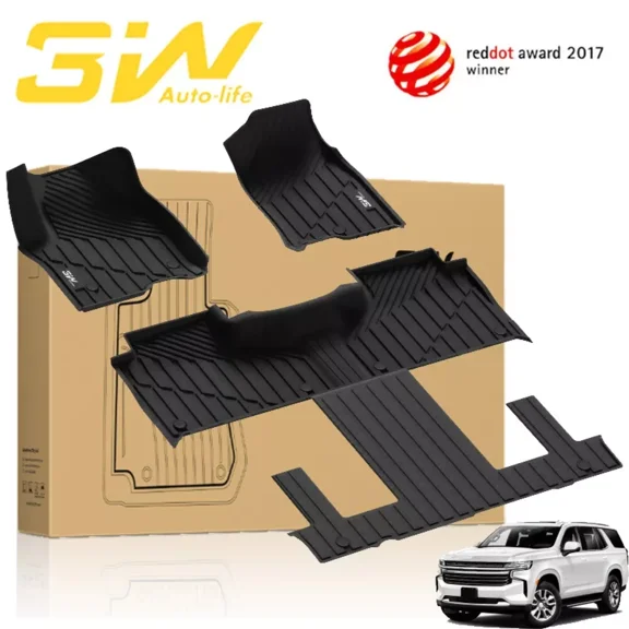 3W Floor Mats For 2021-2024 Chevrolet Tahoe/GMC Yukon/Cadillac Escalade 7 Seat All Weather Custom Fit,TPE Car Floor Liners Fit Tahoe/Yukon/Escalade