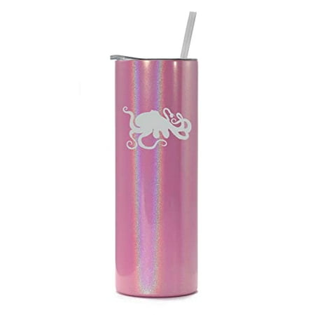 

20 oz Skinny Tall Tumbler Stainless Steel Vacuum Insulated Travel Mug Cup With Straw Octopus and Tentacles (Pink Iridescent Glitter)