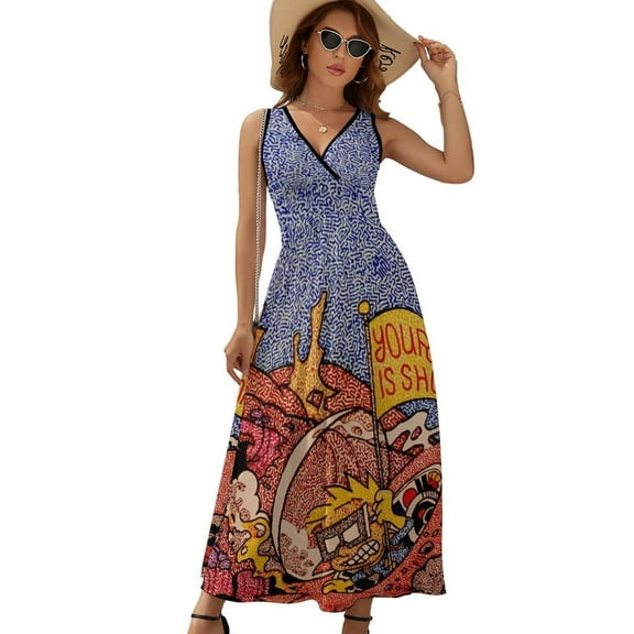 Phish Your Trip Is Short Dress Summer Street Style Bohemia Long Dresses Female Sleeveless Printed Maxi Dress