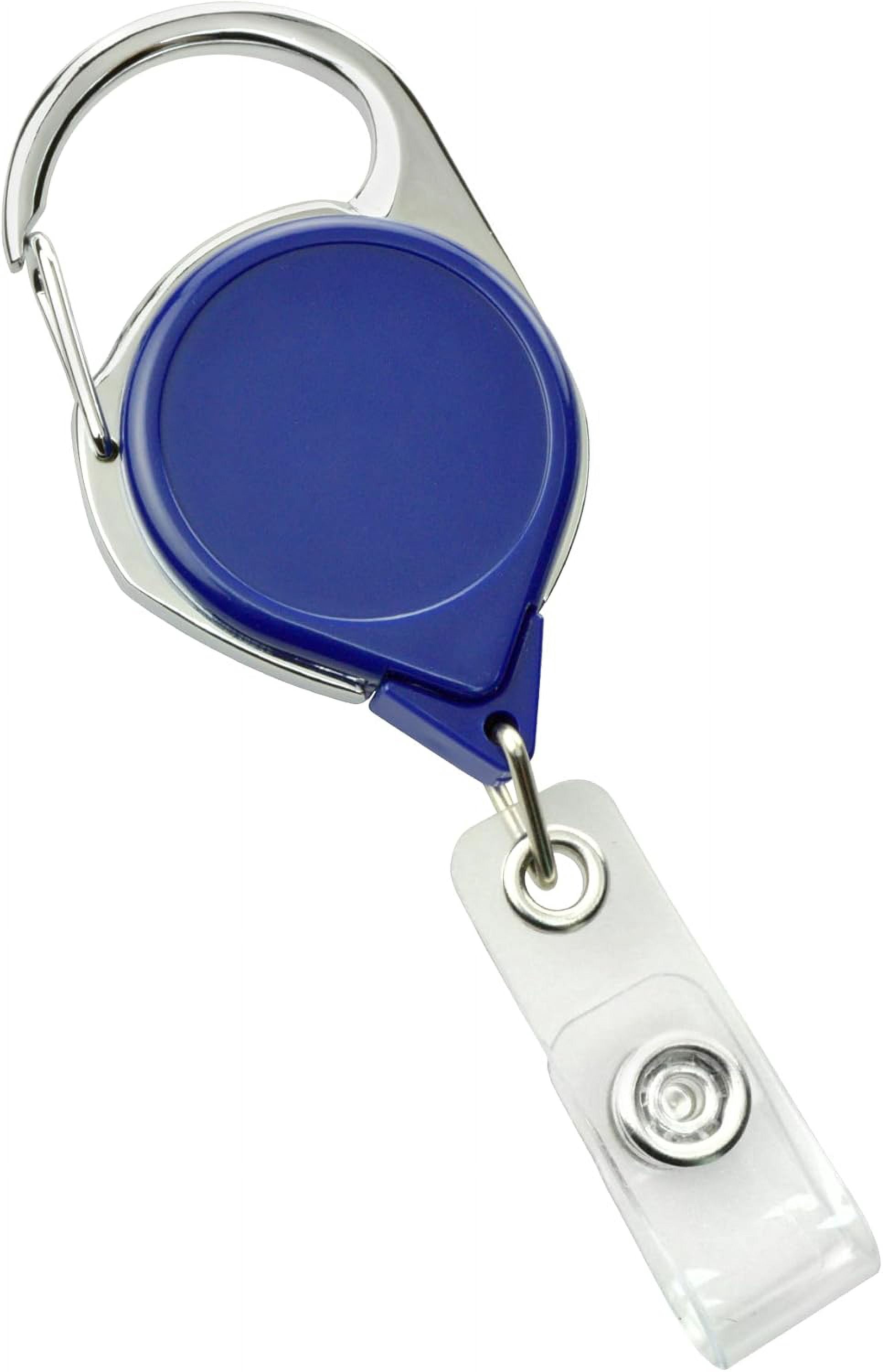 Bulk 100 Pack - Premium No Twist Badge Reels with Carabiner Clip & Belt Clip and Extra Long Reach - Cute Solid Color Retractable Badge Holder for Nurse, Office Employee by Specialist ID (Blue)
