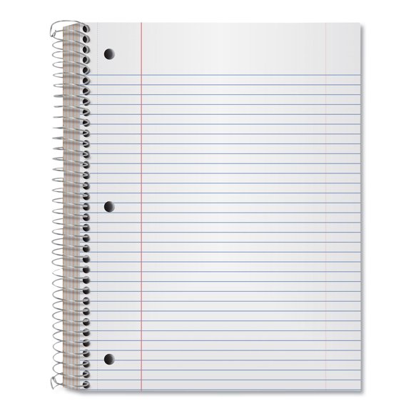1PC Oxford Coil-Lock Wirebound Notebook, 3-Hole Punched, 5-Subject, Medium/College Rule, Randomly Assorted Covers, (200) 11 x 8.5 Sheets