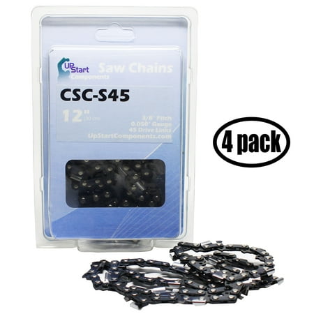 4-Pack 12" Semi Chisel Saw Chain for Craftsman 358350810 Chainsaws - (12 inch, 3/8" Low Profile Pitch, 0.050" Gauge, 45 Drive Links, CSC-S45) - UpStart Components