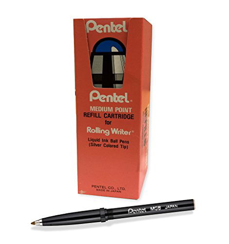 Pentel MG8 Black Refills for rollerball pens--fits older R-3 rollerball pen 